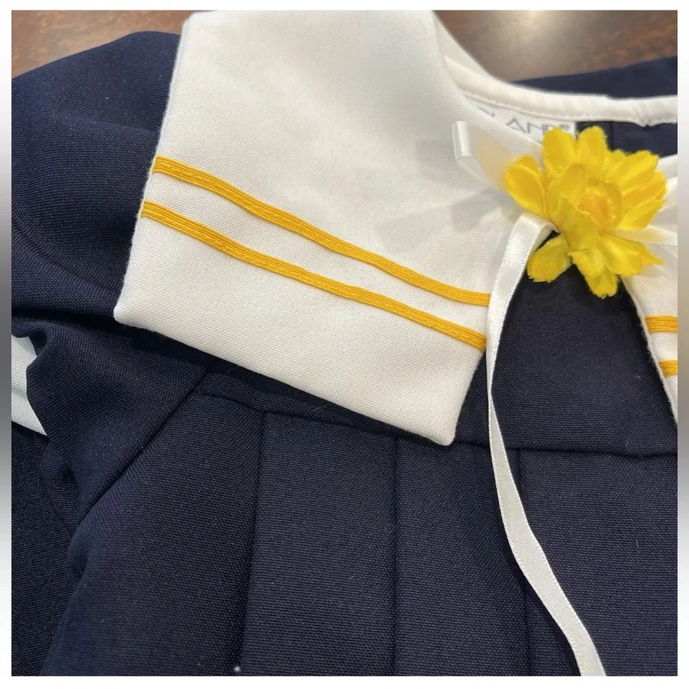Youngland VTG 80s little‎ girls sailor dress size 2T nautical navy blue pleated